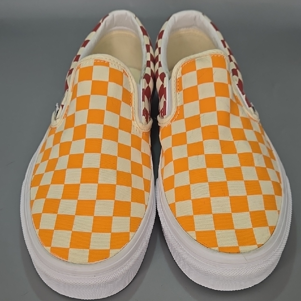 Van's Checkered Slip-On Shoes - Orange and Red Men 8.5 Women 10 - Picture 3 of 11